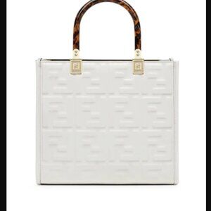 NEW Authentic Fendi Vitello Small Zucca Sunshine White Tote Leather